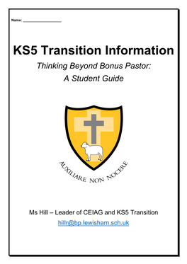 KS5 Transition Information Thinking Beyond Bonus Pastor: a Student Guide