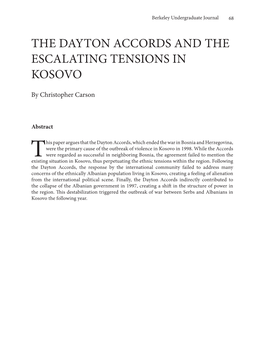 The Dayton Accords and the Escalating Tensions in Kosovo