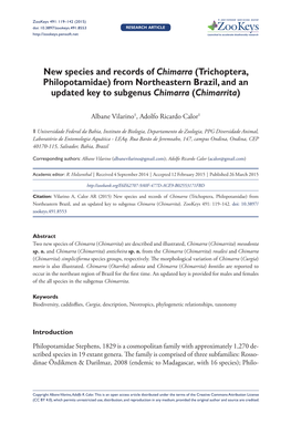 ﻿New Species and Records of Chimarra (Trichoptera, Philopotamidae) from Northeastern Brazil, and an Updated Key to Subgenus Ch