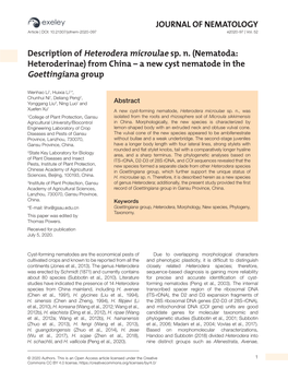 JOURNAL of NEMATOLOGY Description of Heterodera