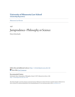 Jurisprudence--Philosophy Or Science Henry Rottschaefer