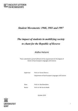 Student Movements: 1968, 1981 and 1997 the Impact Of