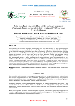 Acute, Sub-Chronic and Chronic Toxicity) of Industrial Taif Rose Water By-Product in Mice