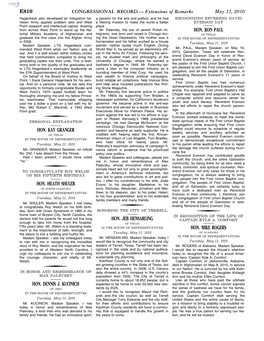 CONGRESSIONAL RECORD— Extensions of Remarks E810 HON. KAY GRANGER HON. HEATH SHULER HON. DENNIS J. KUCINICH HON. JEB HENSARLIN