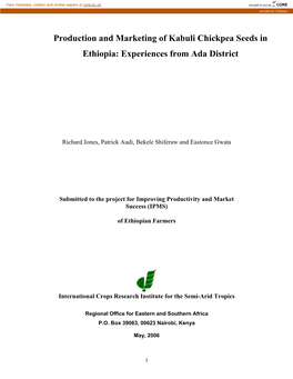 Production and Marketing of Kabuli Chickpea Seeds in Ethiopia: Experiences from Ada District