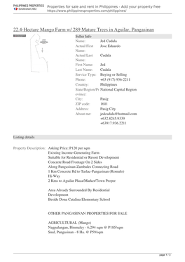 22.4-Hectare Mango Farm W/ 289 Mature Trees in Aguilar, Pangasinan