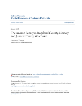 The Anason Family in Rogaland County, Norway and Juneau County, Wisconsin Lawrence W