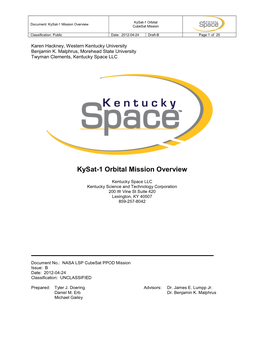 Kysat1 Mission Overview