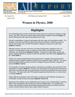 Women in Physics, 2000 Highlights