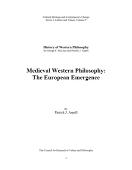 Medieval Western Philosophy: the European Emergence