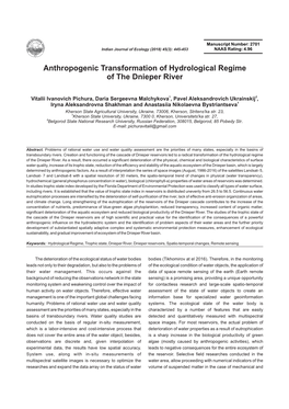 Anthropogenic Transformation of Hydrological Regime of the Dnieper River