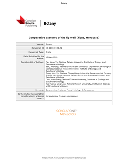 Comparative Anatomy of the Fig Wall (Ficus, Moraceae)