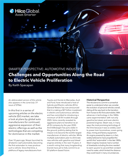Challenges and Opportunities Along the Road to Electric Vehicle Proliferation by Keith Spacapan
