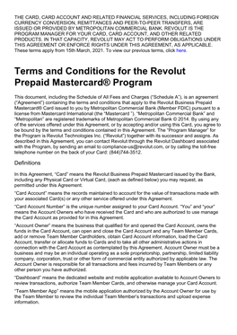 Terms and Conditions for the Revolut Prepaid Mastercard® Program