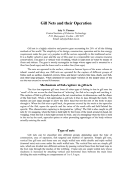 Gill Nets and Their Operation