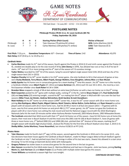 POSTGAME NOTES Pittsburgh Pirates (78-81-1) Vs