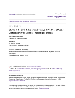 Politics of Water Contestation in the Mumbai-Thane Region of India