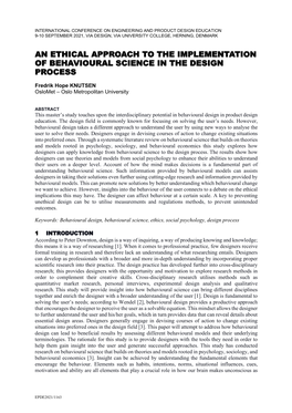 An Ethical Approach to the Implementation of Behavioural Science in the Design Process