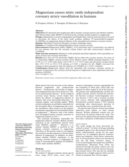 Magnesium Causes Nitric Oxide Independent Coronary Artery Vasodilation in Humans Heart: First Published As 10.1136/Hrt.86.2.212 on 1 August 2001