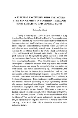 A Fi~Eeting Encounter with the Moken Cthe Sea Gypsies) in Southern Thailand: Some Linguistic and General Notes