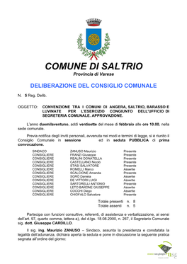 Deliberazione Del Consiglio Comunale