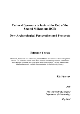 Cultural Dynamics in Ionia at the End of the Second Millennium BCE