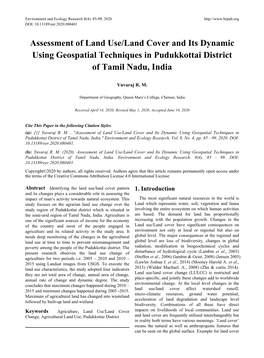 Assessment of Land Use/Land Cover and Its Dynamic Using Geospatial Techniques in Pudukkottai District of Tamil Nadu, India