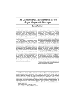 The Constitutional Requirements for the Royal Morganatic Marriage