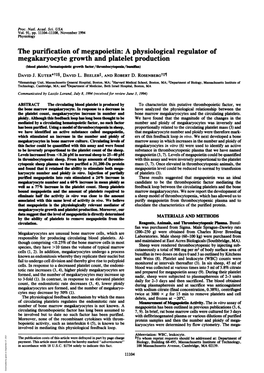 Megakaryocyte Growth and Platelet Production (Blood Platelet/Hematopoleflc Growth Factor/Thrombocyoena/B~Usfan) DAVID J