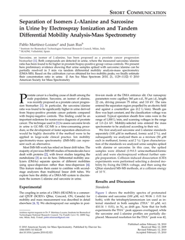 Separation of Isomers &lt;Emphasis Type="Italic"&gt;L &lt;/Emphasis&gt;-Alanine and Sarcosine in Urine by Electrospra