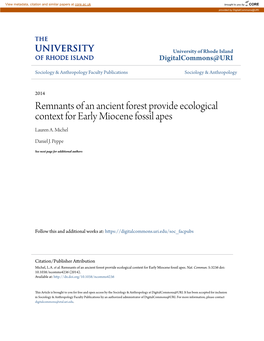 Remnants of an Ancient Forest Provide Ecological Context for Early Miocene Fossil Apes Lauren A