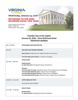 Chamber Day at the Capitol January 24, 2018 – Omni Richmond Hotel TENTATIVE AGENDA