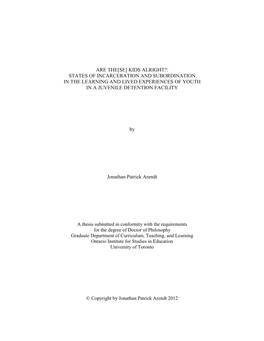 States of Incarceration and Subordination in the Learning and Lived Experiences of Youth in a Juvenile Detention Facility