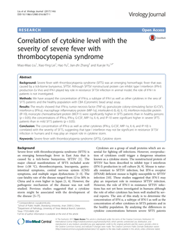 Correlation of Cytokine Level with the Severity of Severe Fever With