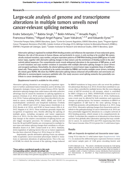 Large-Scale Analysis of Genome and Transcriptome Alterations in Multiple Tumors Unveils Novel Cancer-Relevant Splicing Networks