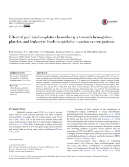 Effect of Paclitaxel-Cisplatin Chemotherapy Towards Hemoglobin, Platelet, and Leukocyte Levels in Epithelial Ovarian Cancer Patients