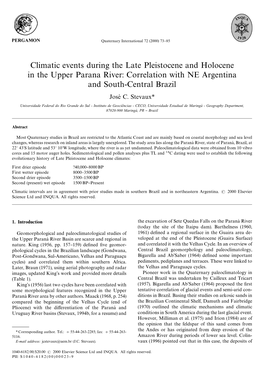 Climatic Events During the Late Pleistocene and Holocene in the Upper Parana River: Correlation with NE Argentina and South-Central Brazil Joseh C