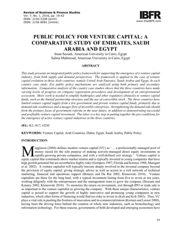 Public Policy for Venture Capital: a Comparative Study of Emirates