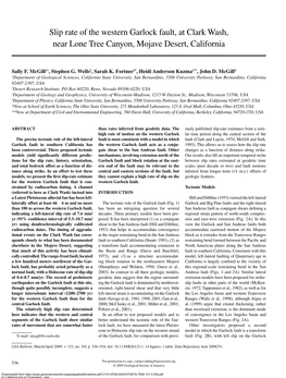 Slip Rate of the Western Garlock Fault, at Clark Wash, Near Lone Tree Canyon, Mojave Desert, California