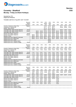 Service Coventry - Stratford X18 Monday - Friday (Not Bank Holidays)