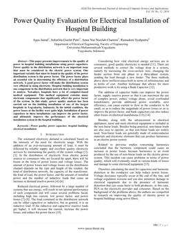 Power Quality Evaluation for Electrical Installation of Hospital Building