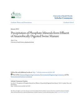 Precipitation of Phosphate Minerals from Effluent of Anaerobically Digested Swine Manure Alex Y