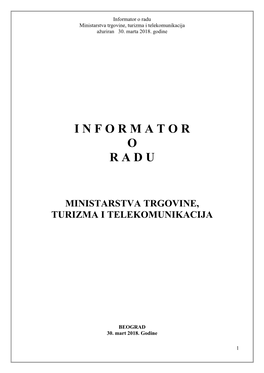 Informator O Radu Ministarstva Trgovine, Turizma I Telekomunikacija Ažuriran 30