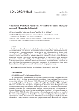 Unexpected Diversity in Neelipleona Revealed by Molecular Phylogeny Approach (Hexapoda, Collembola)