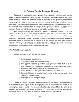 12.1 12. Pressure Vessels: Combined Stresses Cylindrical Or Spherical