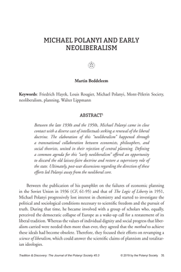 Michael Polanyi and Early Neoliberalism
