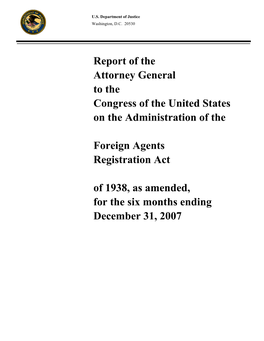 2Nd Half FARA Report to Congress Ending December 31, 2007