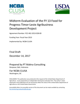 Midterm Evaluation of the FY 13 Food for Progress Timor-Leste Agribusiness Development Project