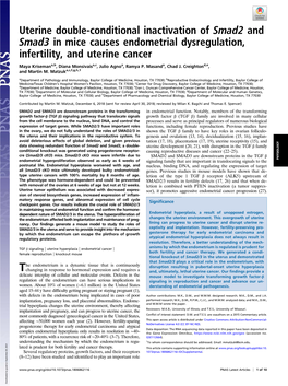 Uterine Double-Conditional Inactivation of Smad2 and Smad3 in Mice Causes Endometrial Dysregulation, Infertility, and Uterine Cancer