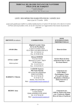 TRIBUNAL DE GRANDE INSTANCE DE NANTERRE PÔLE CIVIL DU PARQUET 179 Avenue Joliot Curie 92000 NANTERRE Tél.: 01 40 97 13 50 Fax.: 01 40 97 13 69